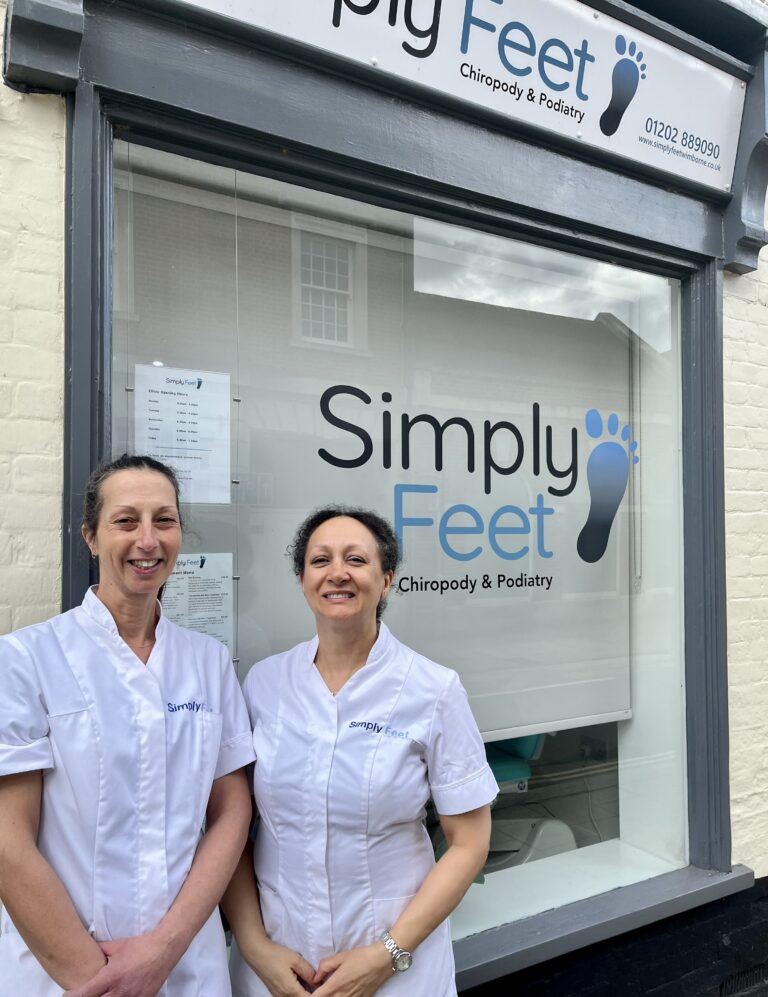 Angela Churchill (on the right) and Manuela Bellows (on the left) outside the Simply Feet shop in Wimborne